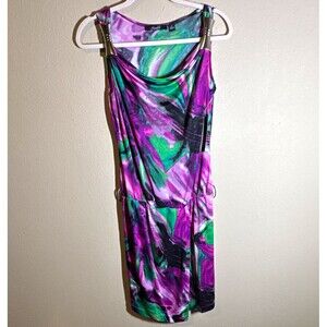 Essentials by Milano Women’s Sleeveless Knee Length Dress M Purple/Green/Black